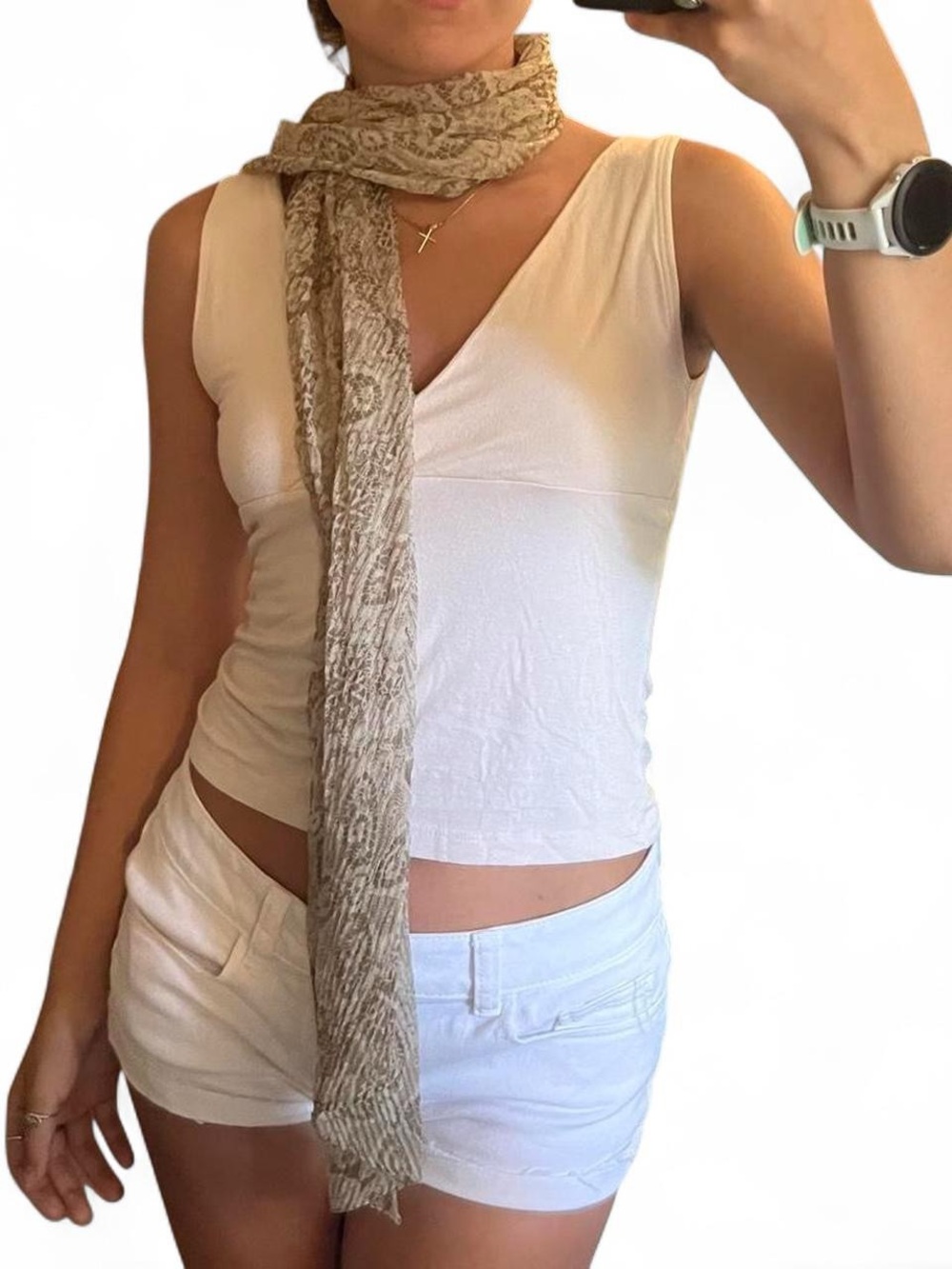 Vintage Neutral Beige Patterned Lightweight Scarf